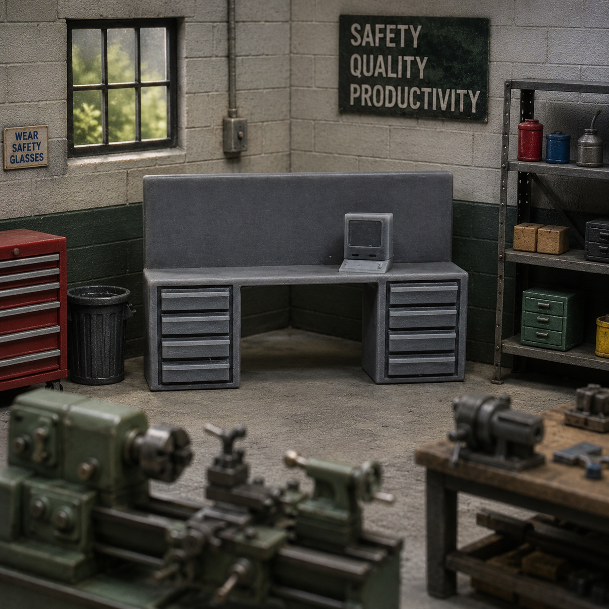 N Scale 1:160 Industrial Workbench w/Computer Resin Model