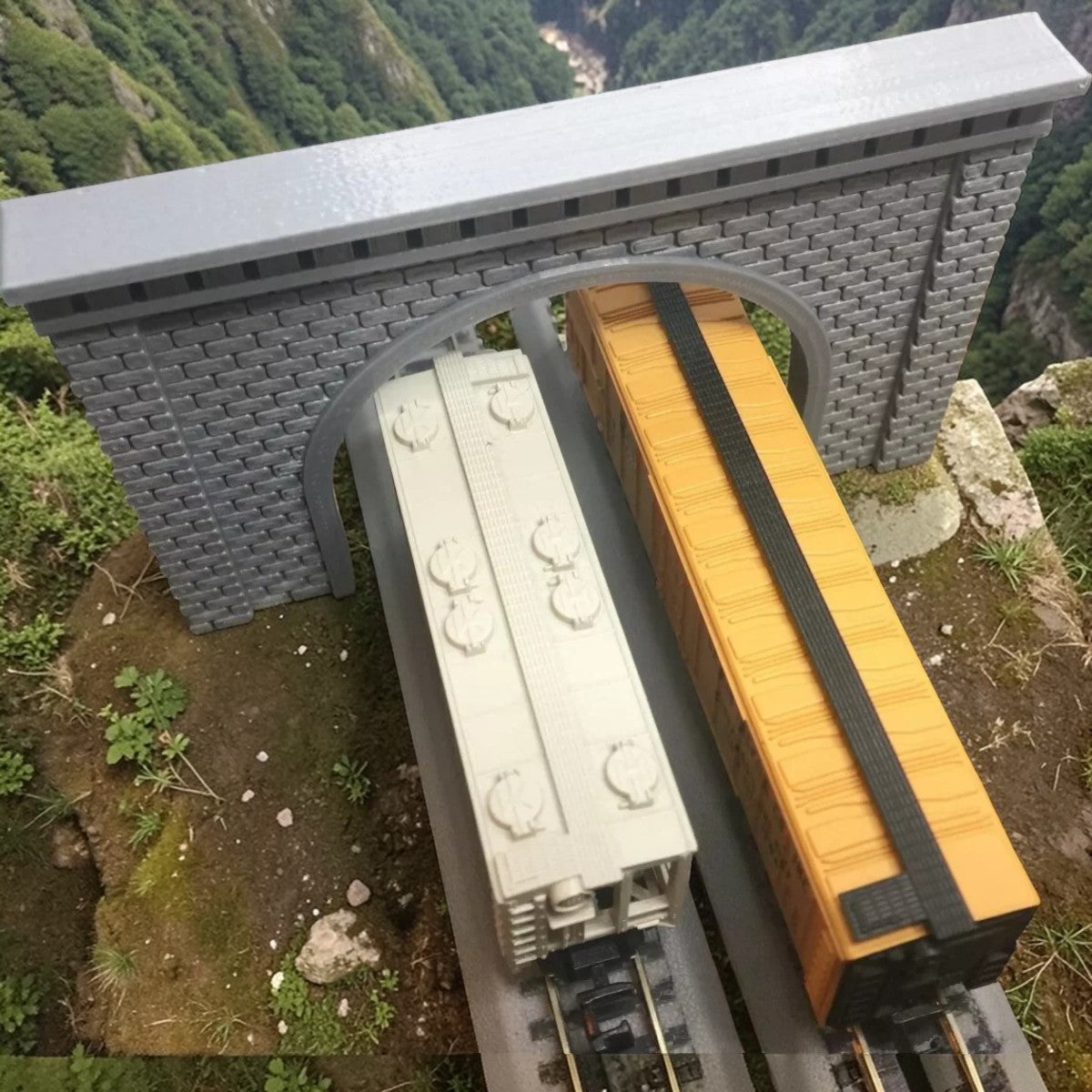 Double Tunnel Portal - Stone - HO Scale 1:87 - Gray