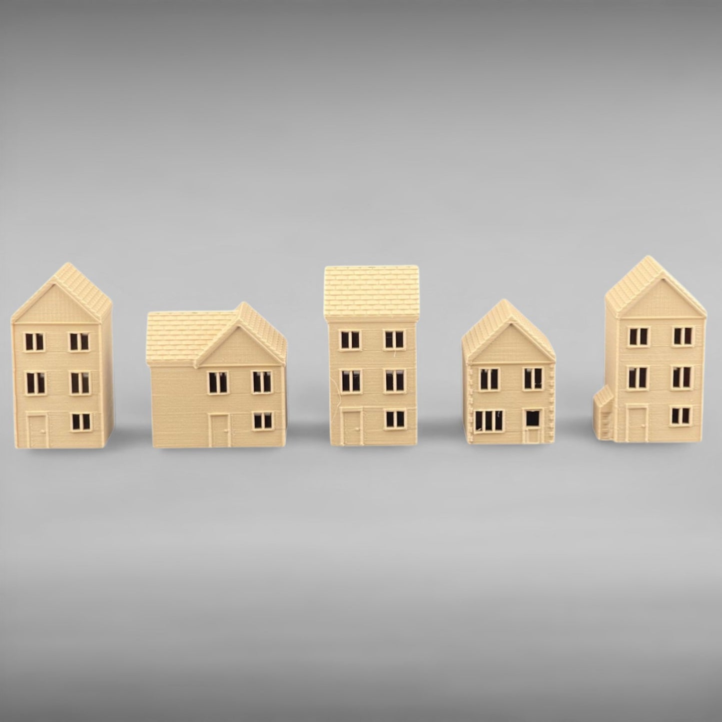 Suburban Row Houses - 5pc Set - N Scale 1:160 - Brown
