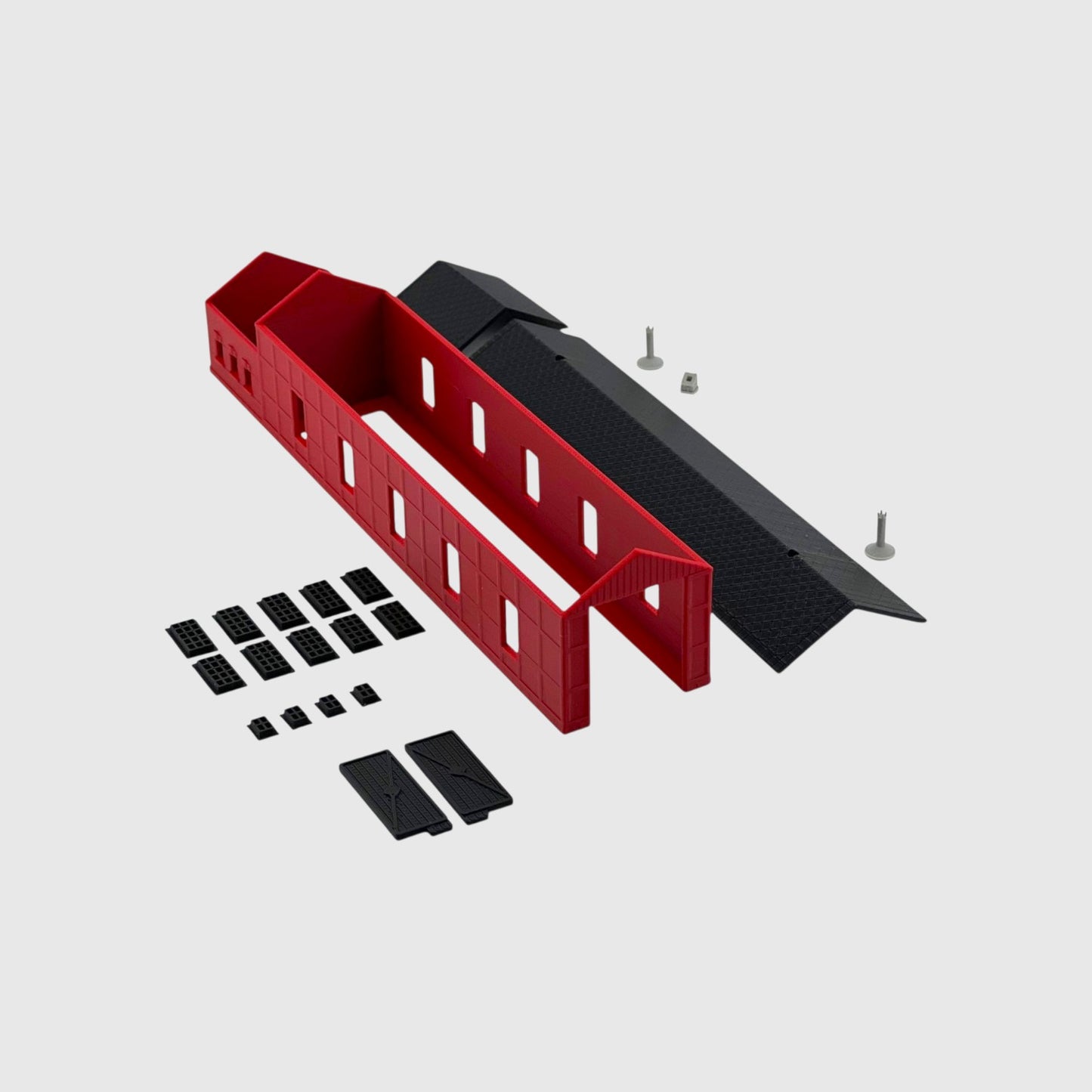 N Scale 1:160 Single Engine Shed with Office Kit Red/Black