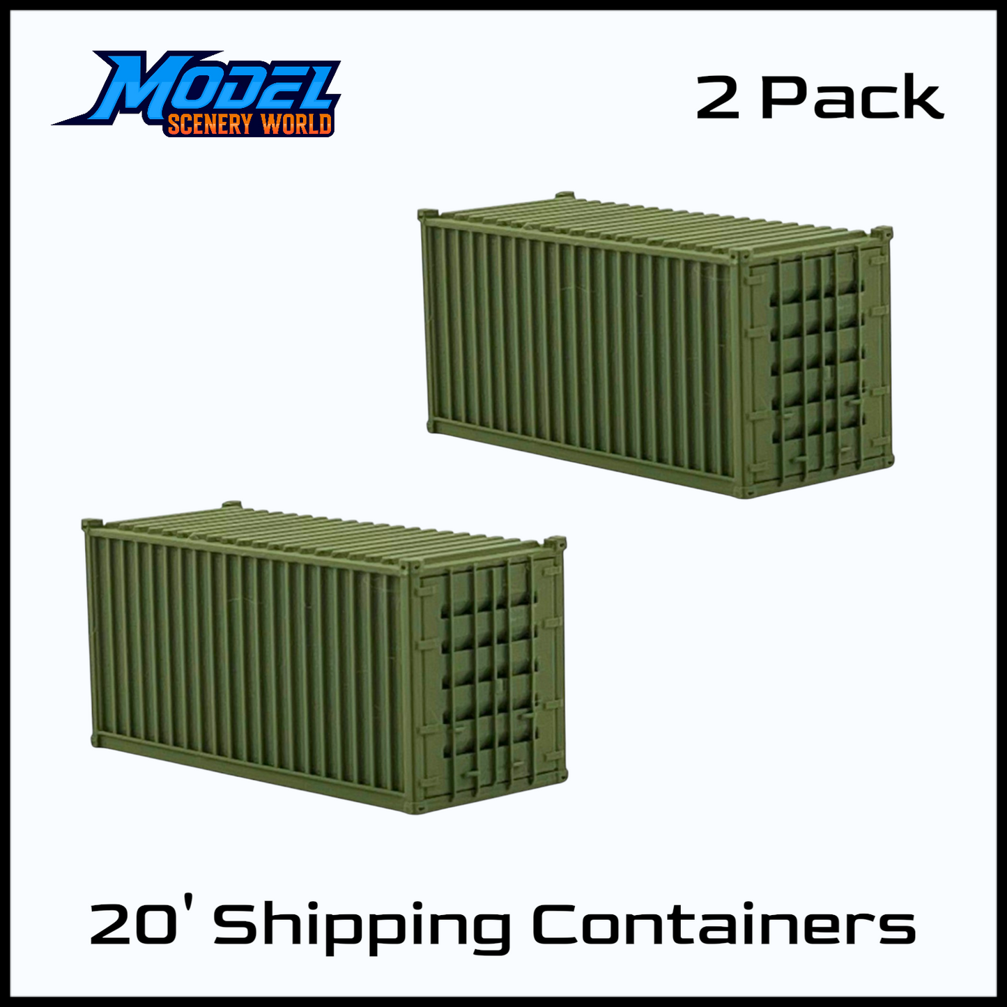 HO Scale 1:87 - 20' Shipping Containers (2pk) - Green