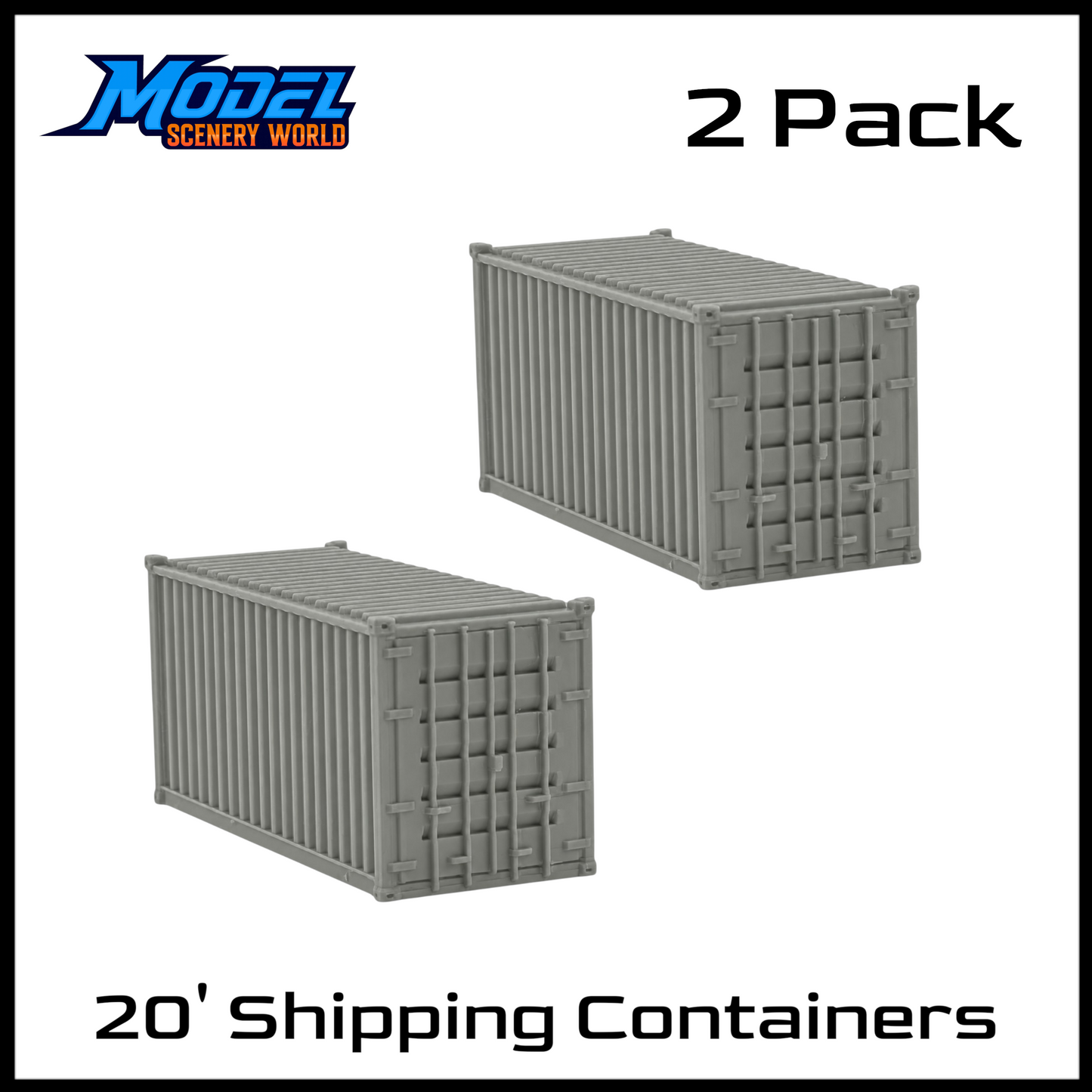 N Scale 1:160 20' Shipping Containers Gray 2pk