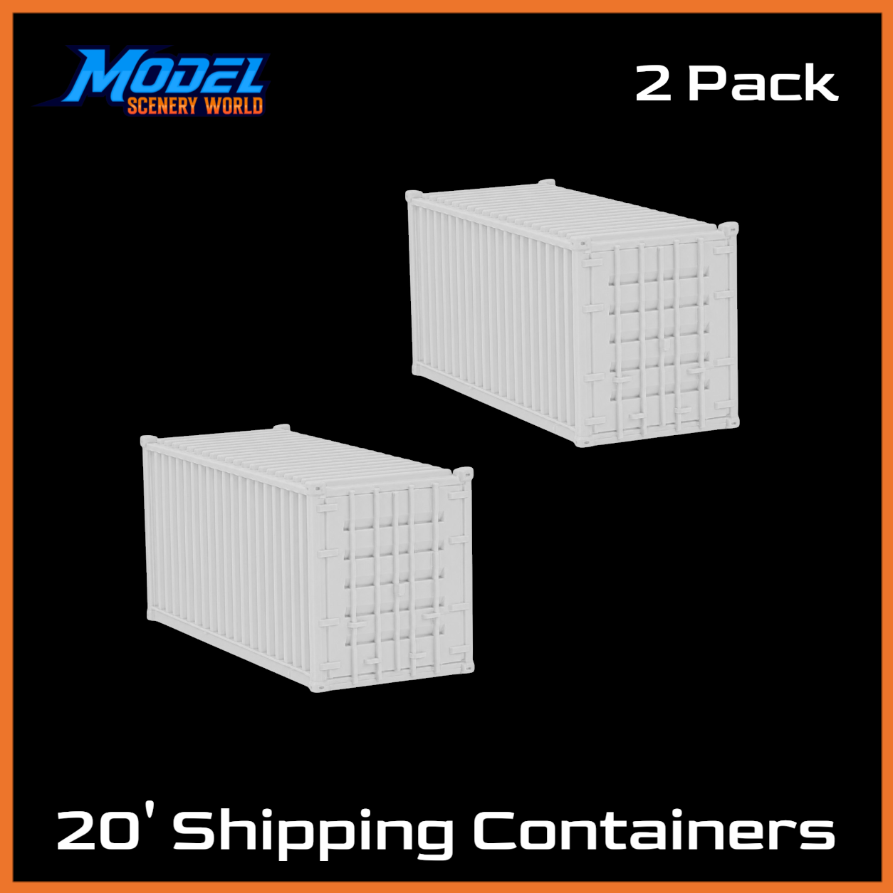 HO Scale 1:87 20' Shipping Containers White 2pk