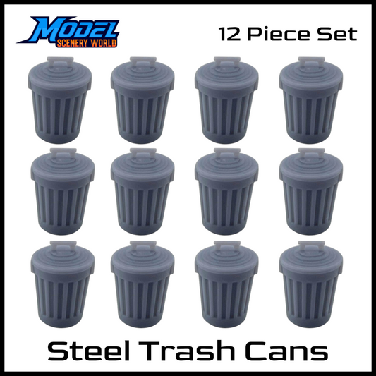 Z Scale 1:220 Steel Trash Can Resin Models – 12 Pack