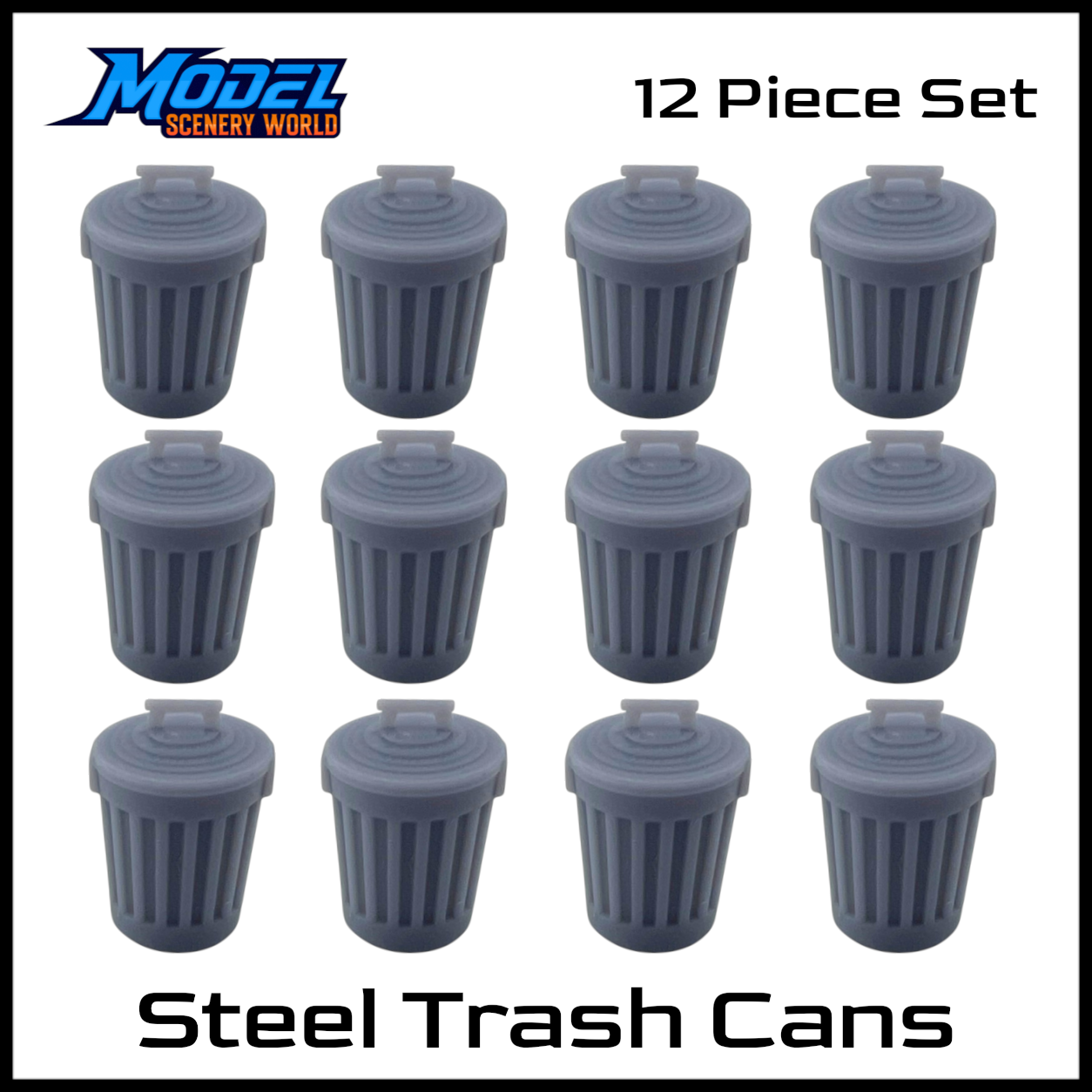 HO Scale 1:87 Steel Trash Can Resin Models – 12 Pack