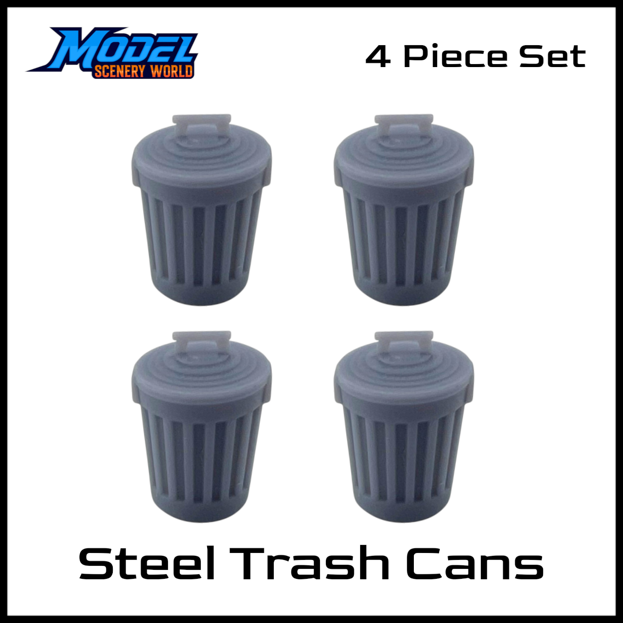 1 Gauge 1:32 Scale Steel Trash Can Resin Models – 4 Pack