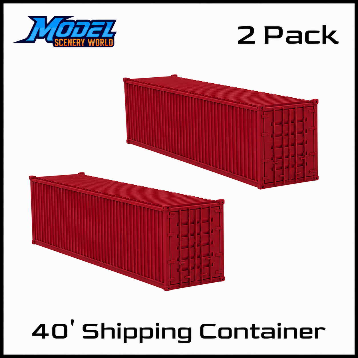 N Scale 1:160 40' Shipping Containers Red 2pk