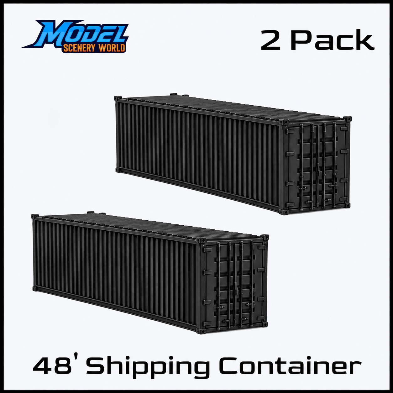 HO Scale 1:87 48' Shipping Containers Black 2pk