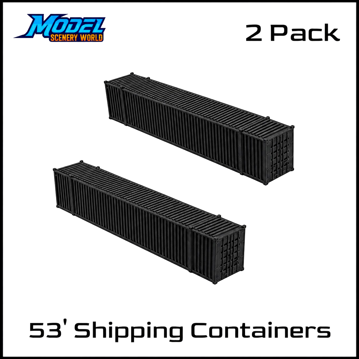 HO Scale 1:87 53' Shipping Containers Black 2pk