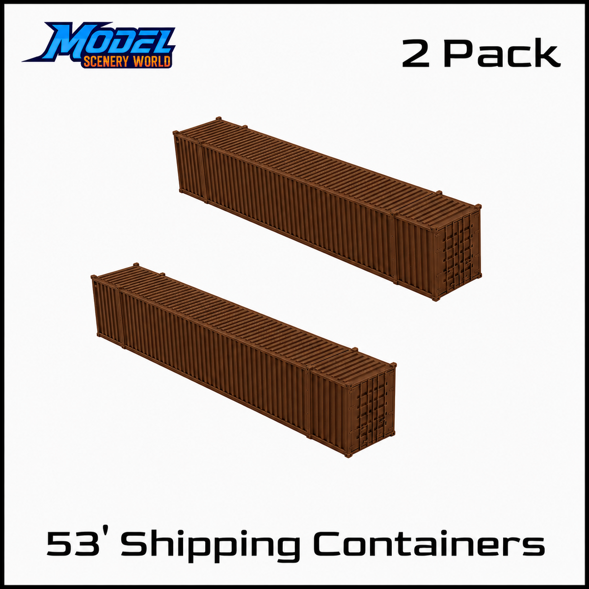 HO Scale 1:87 53' Shipping Containers Brown 2pk