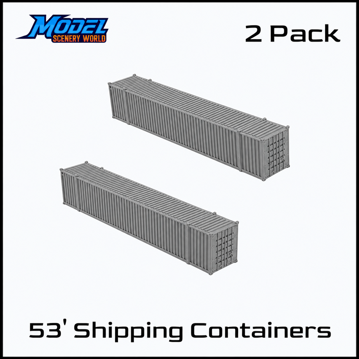 N Scale 1:160 53' Shipping Containers Gray 2pk