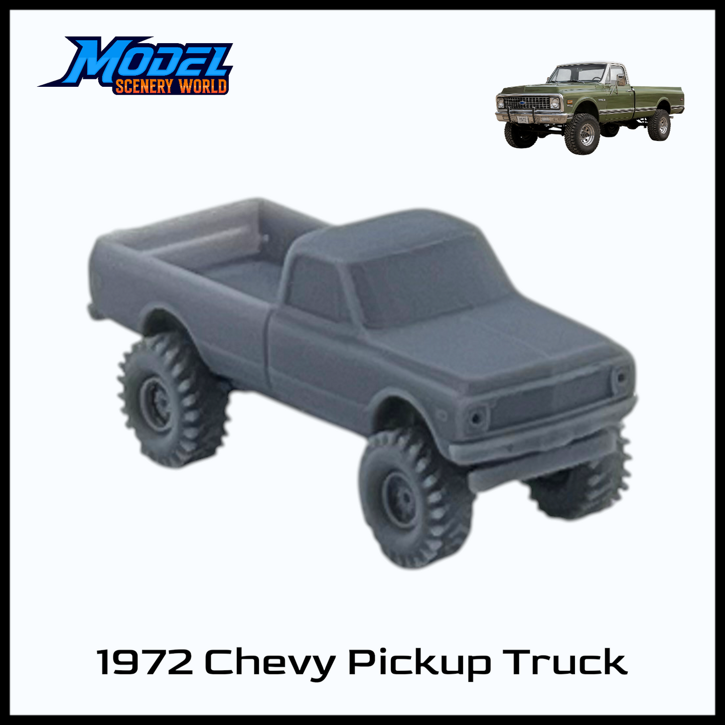 HO Scale 1:87 1972 Chevy Big Tire Pickup Truck - Resin