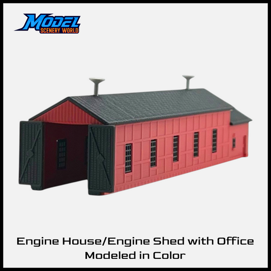N Scale 1:160 Single Engine Shed with Office Kit Red/Black