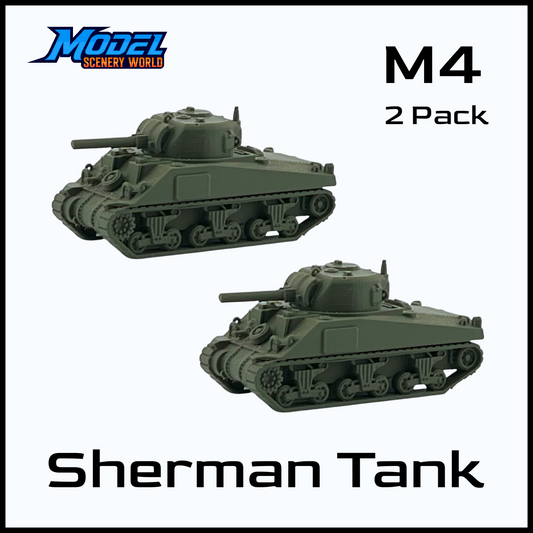 N Scale 1:160 WWII Sherman Tank M4 (2pk) - Green
