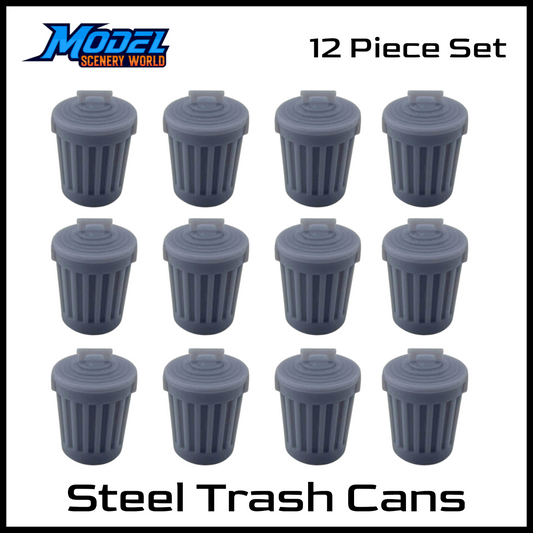N Scale 1:160 Steel Trash Can Resin Models – 12 Pack
