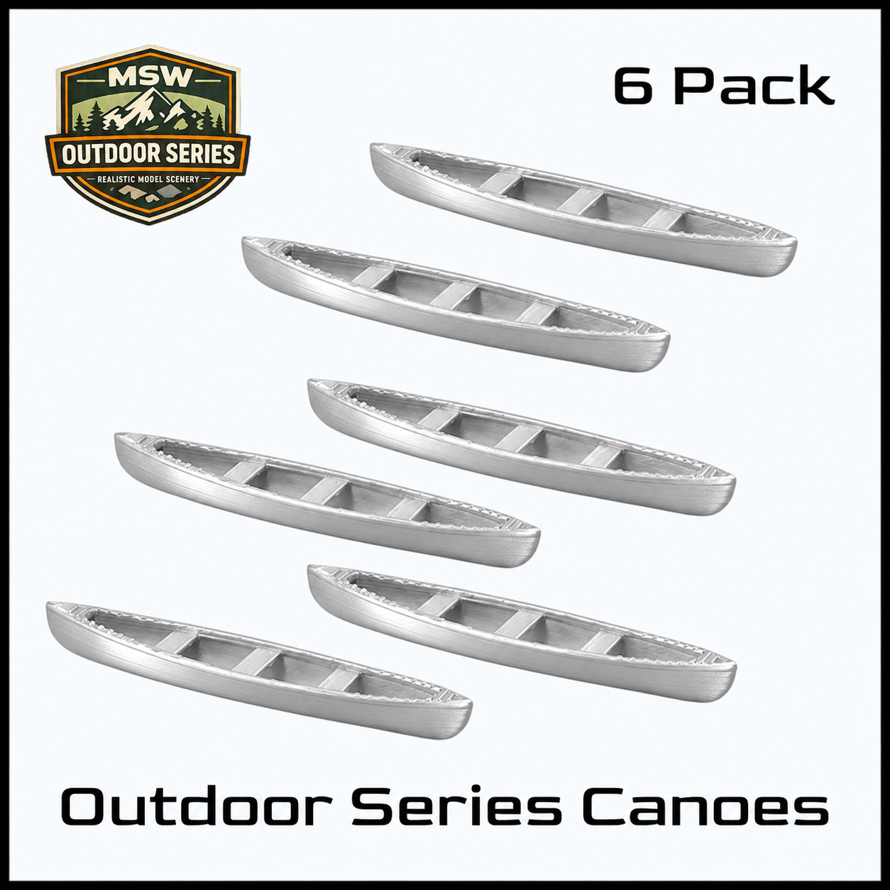 Z Scale 1:220 Outdoor Series Canoes Metallic Silver 6pcs