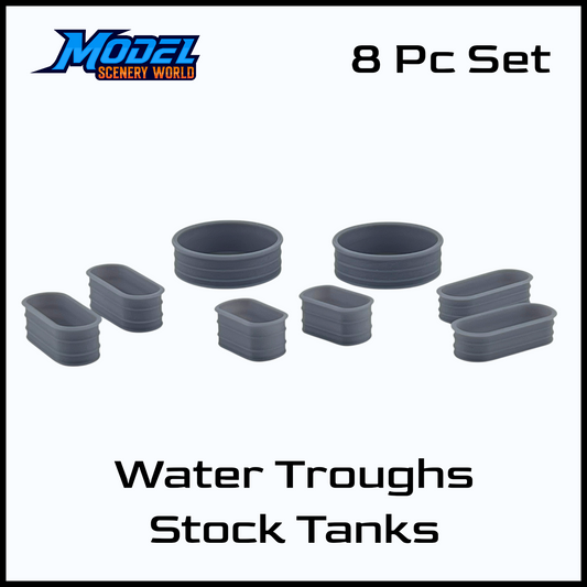 HO Scale 1:87 Water Troughs & Stock Tanks 8pc Set
