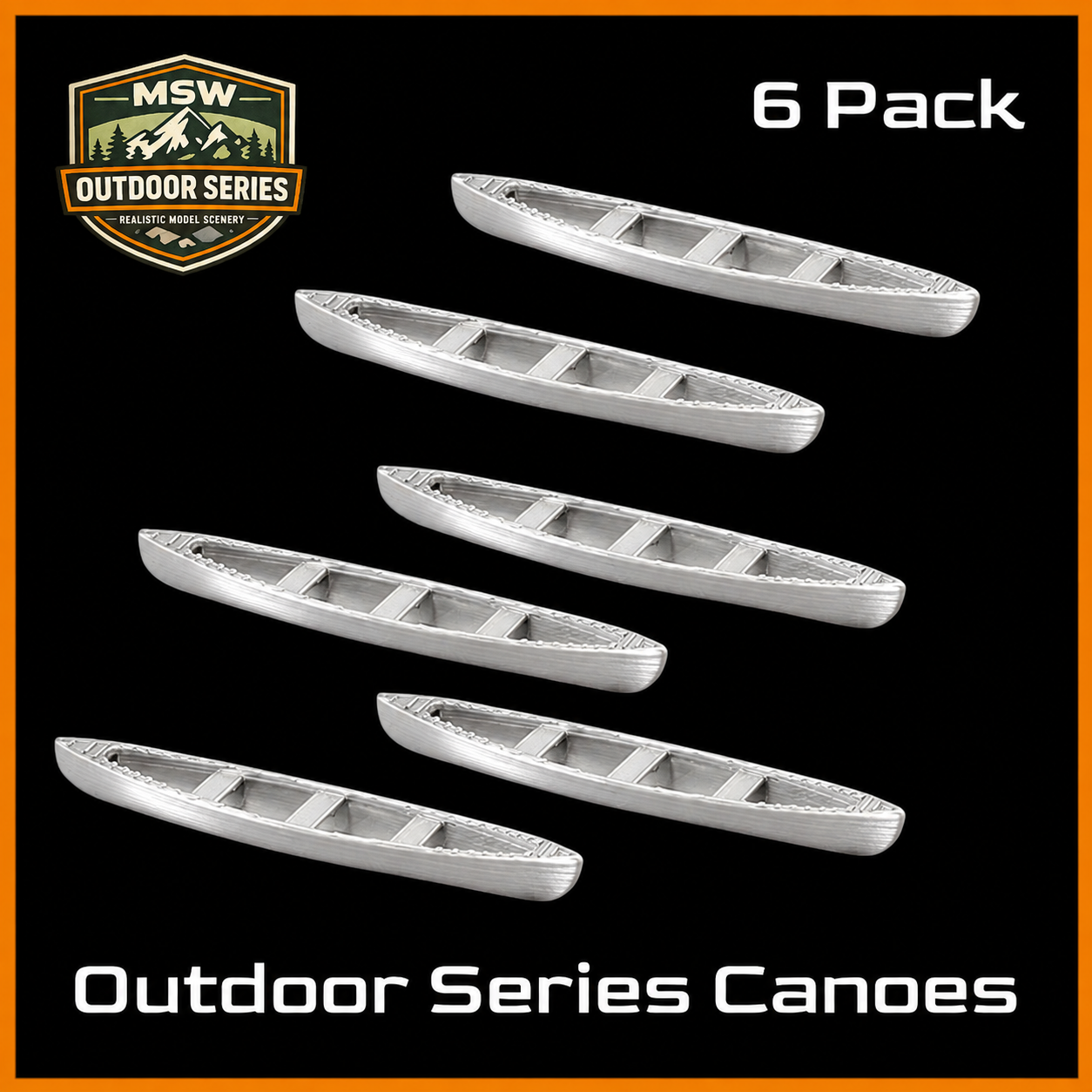 Z Scale 1:220 Outdoor Series Canoes Metallic Silver 6pcs
