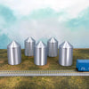 (5) Grain Silo Set - (2) 35' (3) 40'- Z Scale 1:220 - Metallic Silver