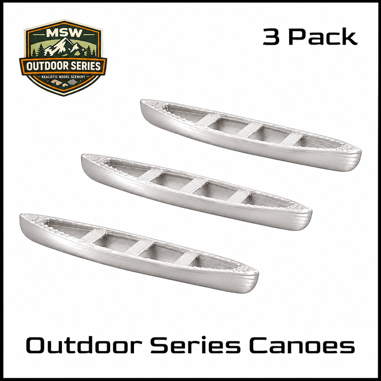 O Scale 1:48 Outdoor Series Canoes Metallic Silver 3pc