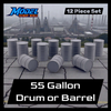 55 Gallon Drum/Barrel (12pc) - O Scale 1:48 - Gray