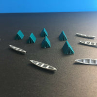 Lets go Camping! 6 GREEN Tents and 6 SILVER Canoes SET - Z Scale 1:220