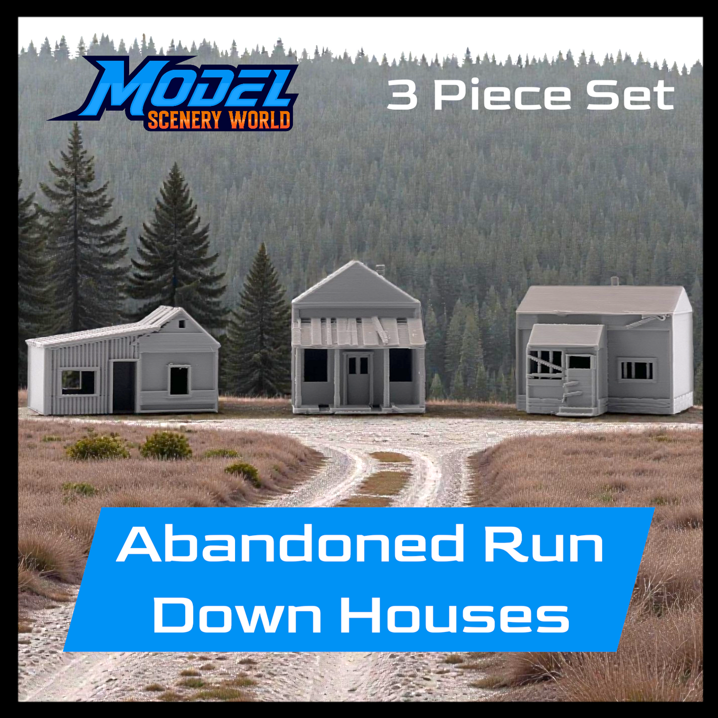 HO Scale 1:87 Abandoned Run-Down Houses 3pc Set
