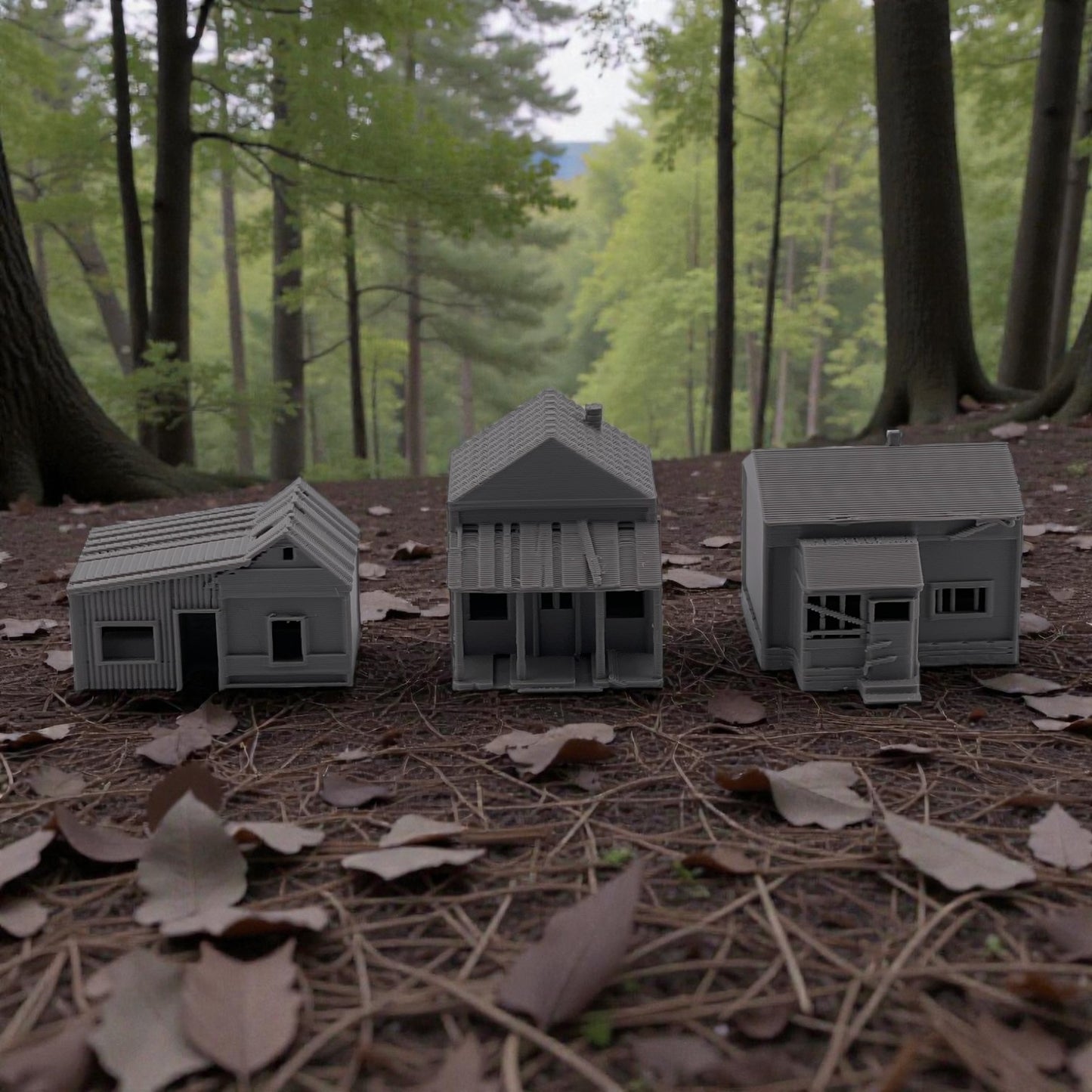 HO Scale 1:87 Abandoned Run-Down Houses 3pc Set