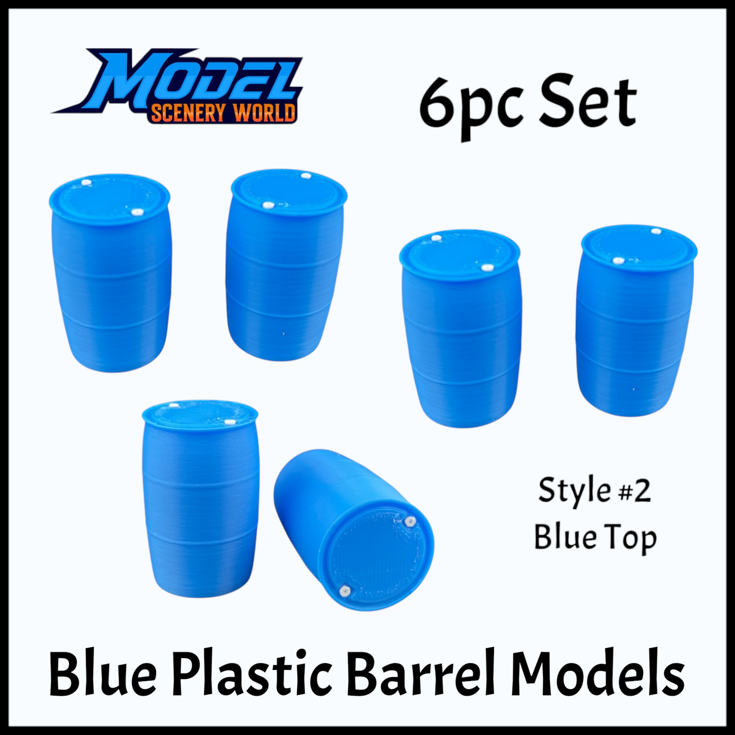 1 Gauge 1:32 Plastic Drum Rain Barrel 6pc Set - Blue