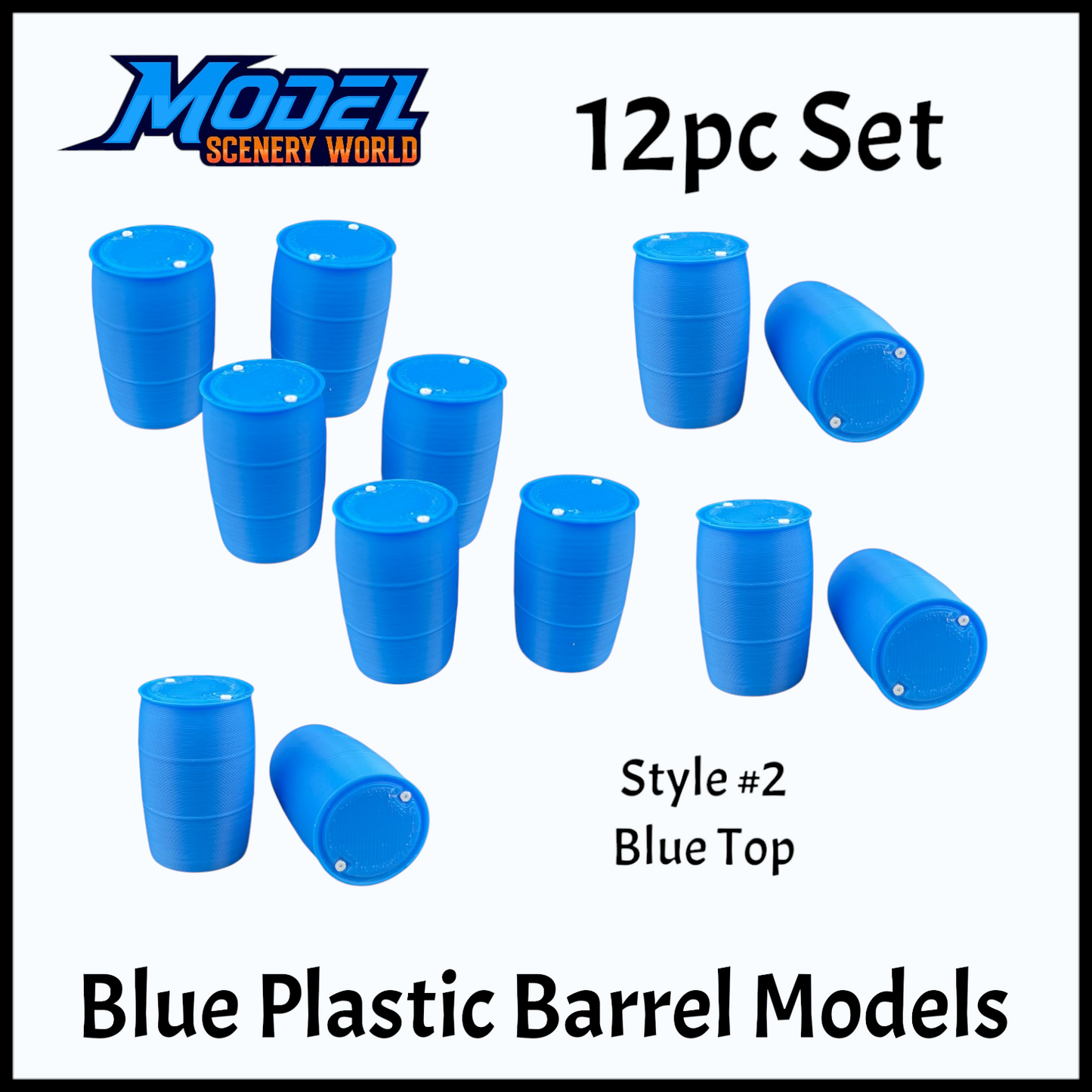 N Scale 1:160 Plastic Drum Rain Barrel 12pc Set - Blue