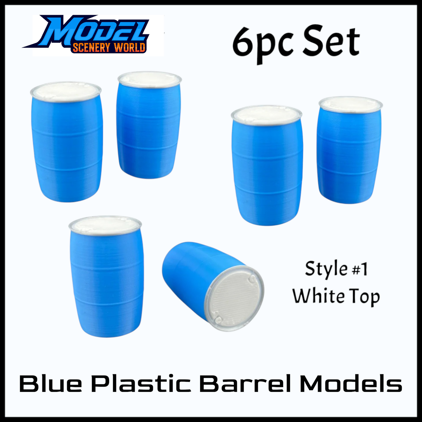 1 Gauge 1:32 PLA Drum Rain Barrel 6pc Set-Blue/White