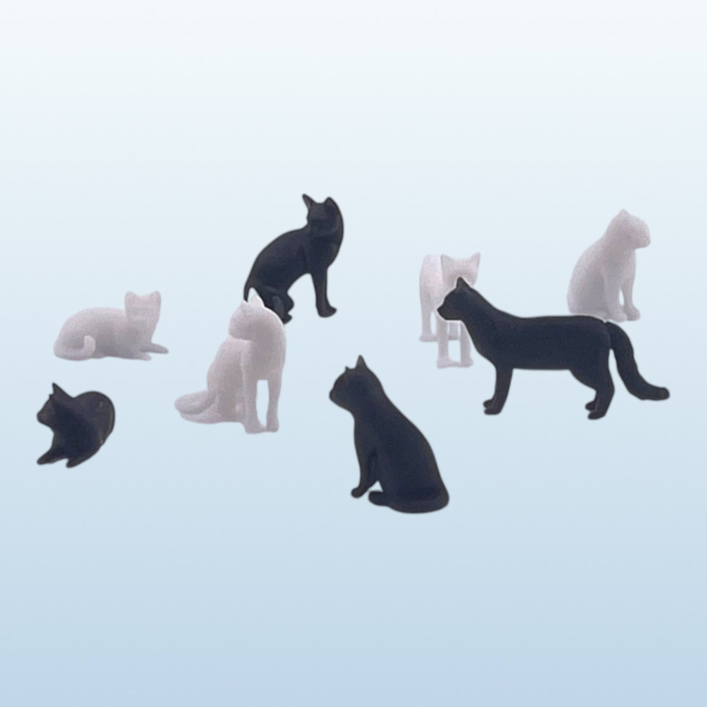 N Scale 1:160 Cat Figure Set - Black & White (8pc)