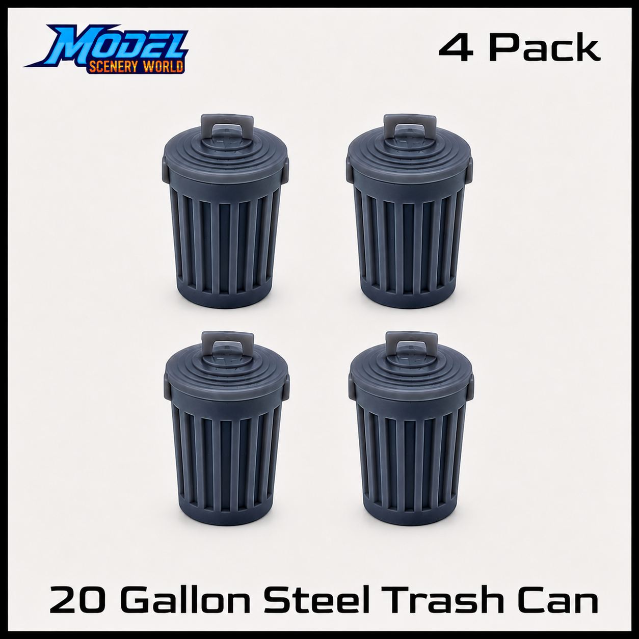 1 Gauge 1:32 Scale 20-Gallon Steel Trash Cans – 4 Pack