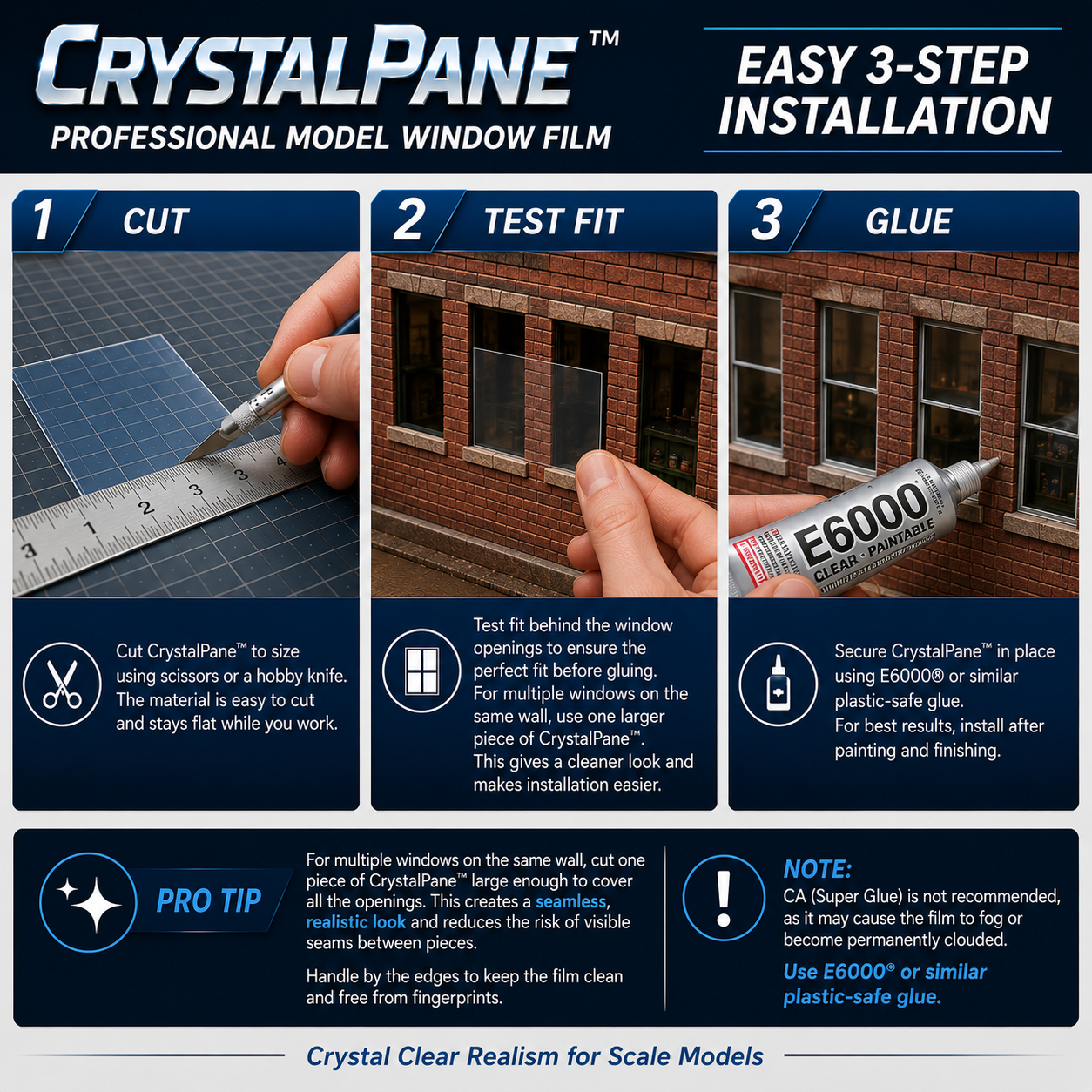 OO Scale 1:76 Crystal Pane Realistic Clear Window Film