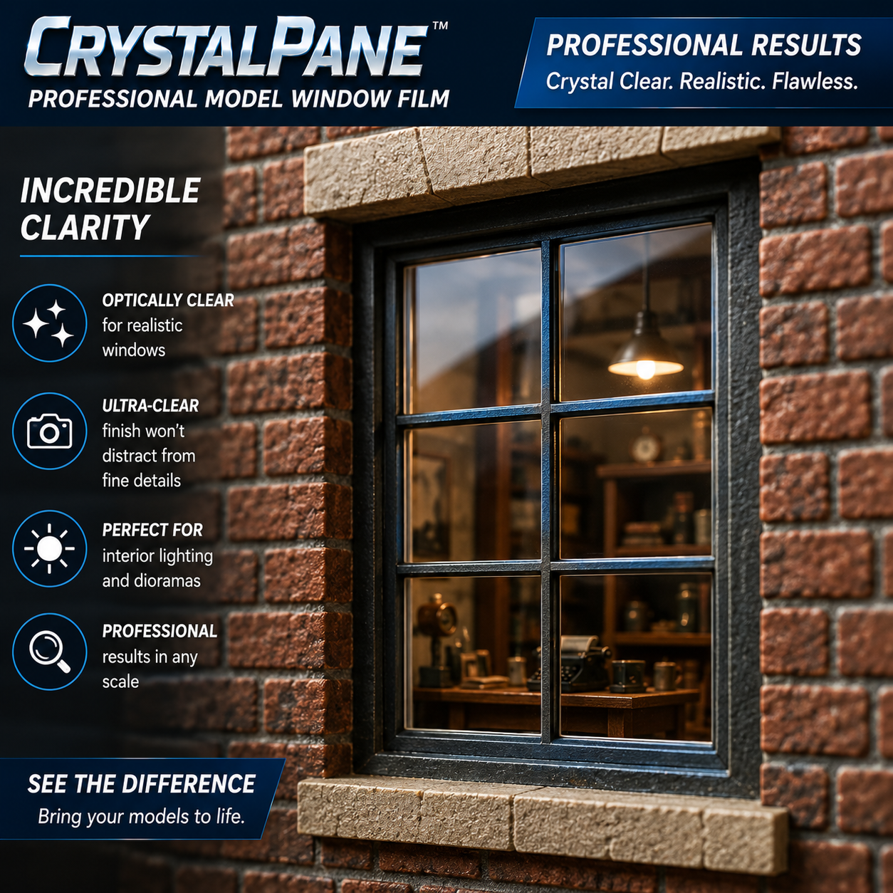 OO Scale 1:76 Crystal Pane Realistic Clear Window Film
