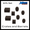 Large Barrels (4) & Crates (4) - HO Scale 1:87 - Brown