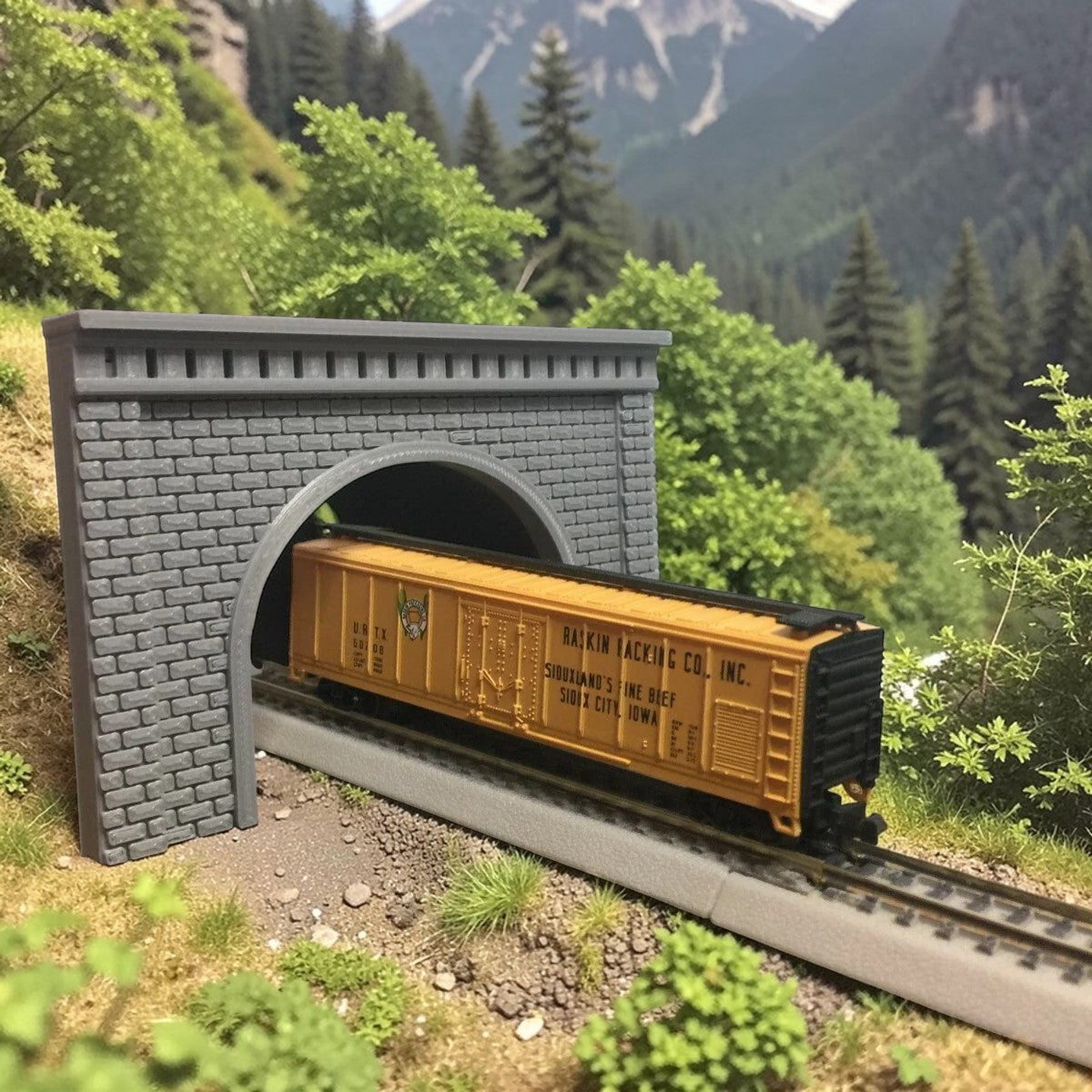 Double Tunnel Portal - Stone (2pk) - T Scale 1:450 - Gray