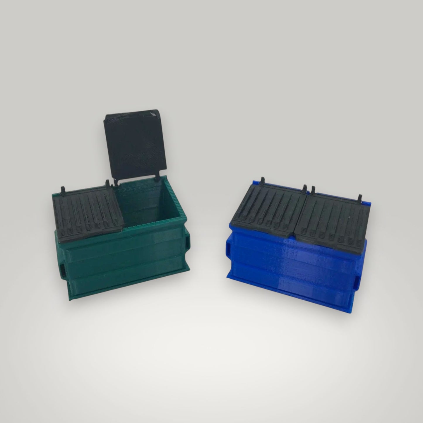 O Scale 1:48 Green Trash & Blue Recycling Dumpster Set