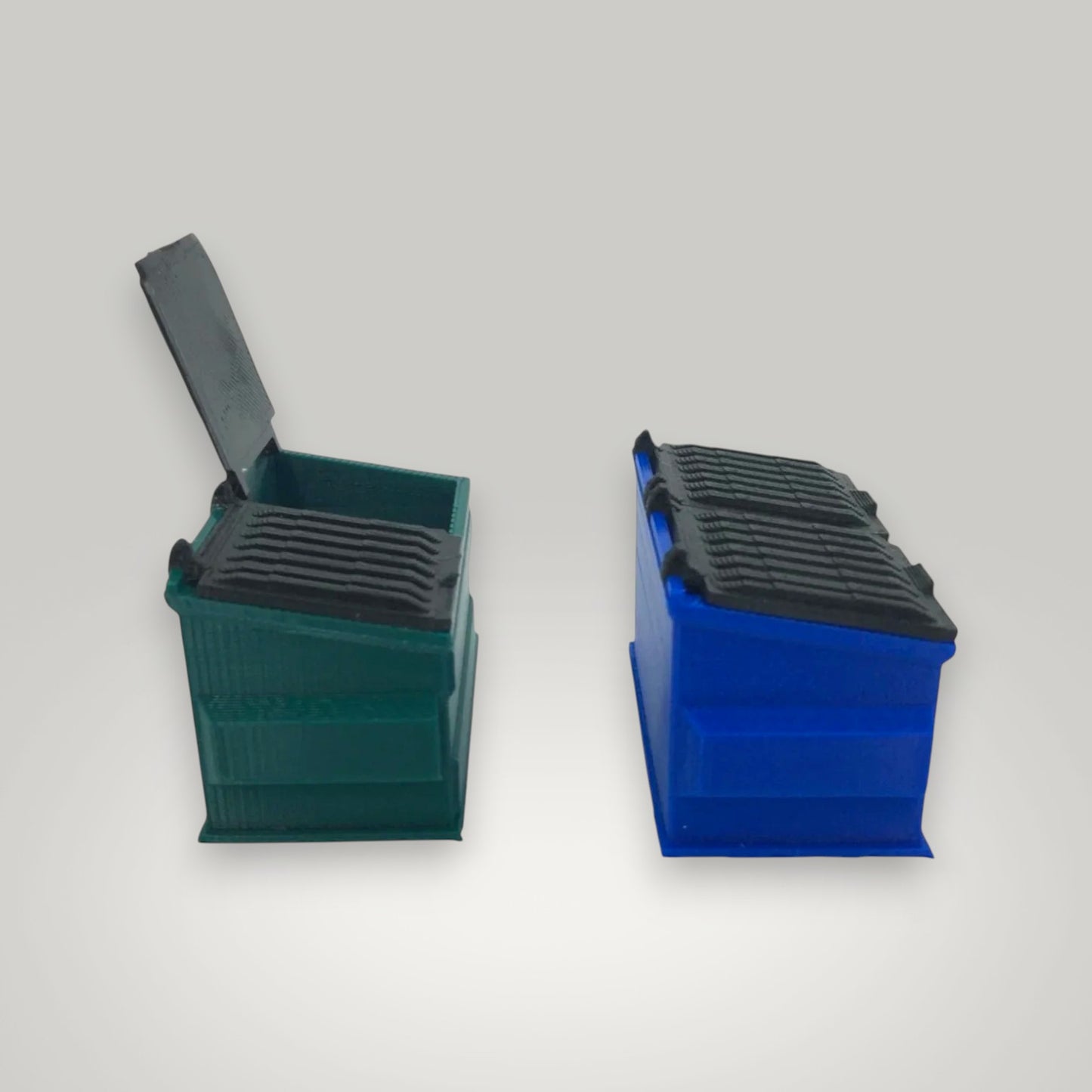 O Scale 1:48 Green Trash & Blue Recycling Dumpster Set
