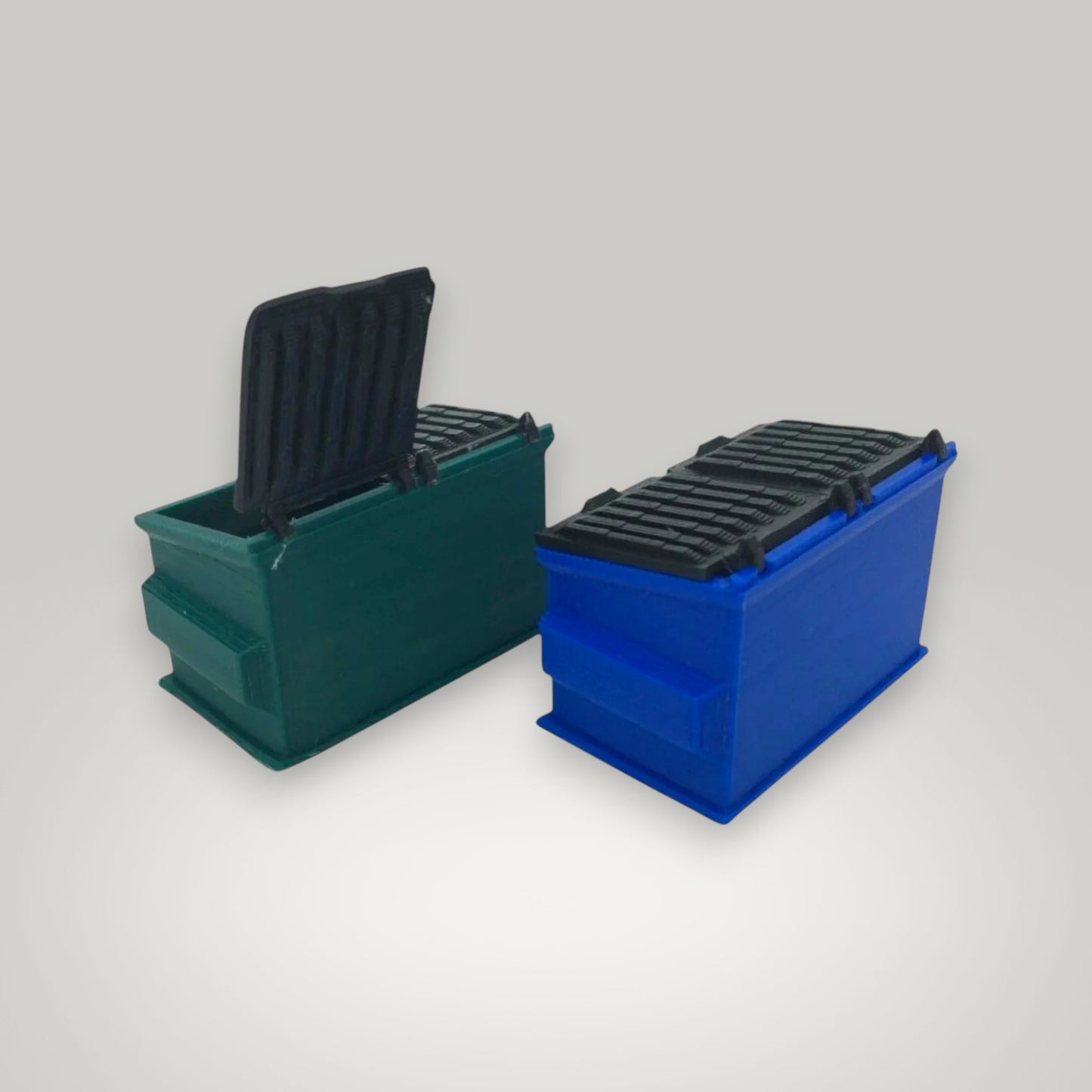 O Scale 1:48 Green Trash & Blue Recycling Dumpster Set