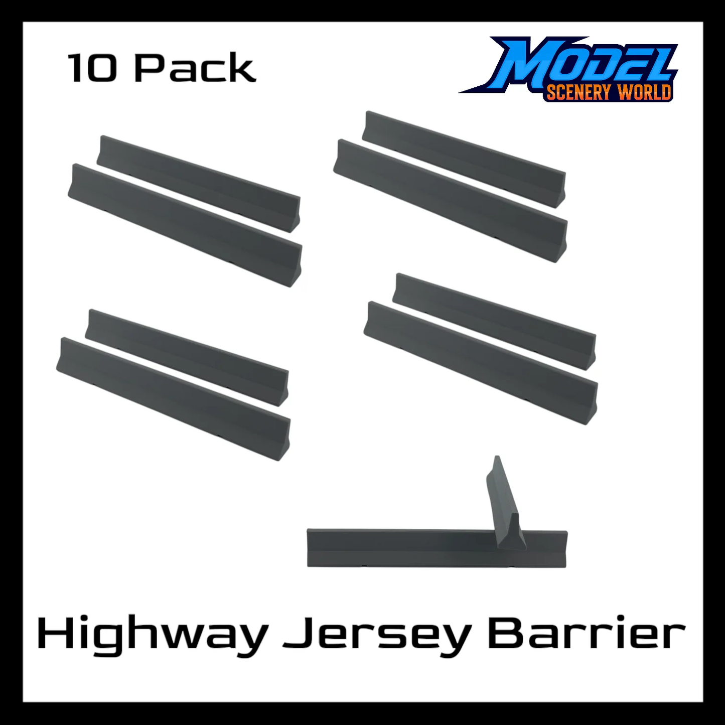 Z Scale 1:220 Highway Jersey Barrier (10pk)
