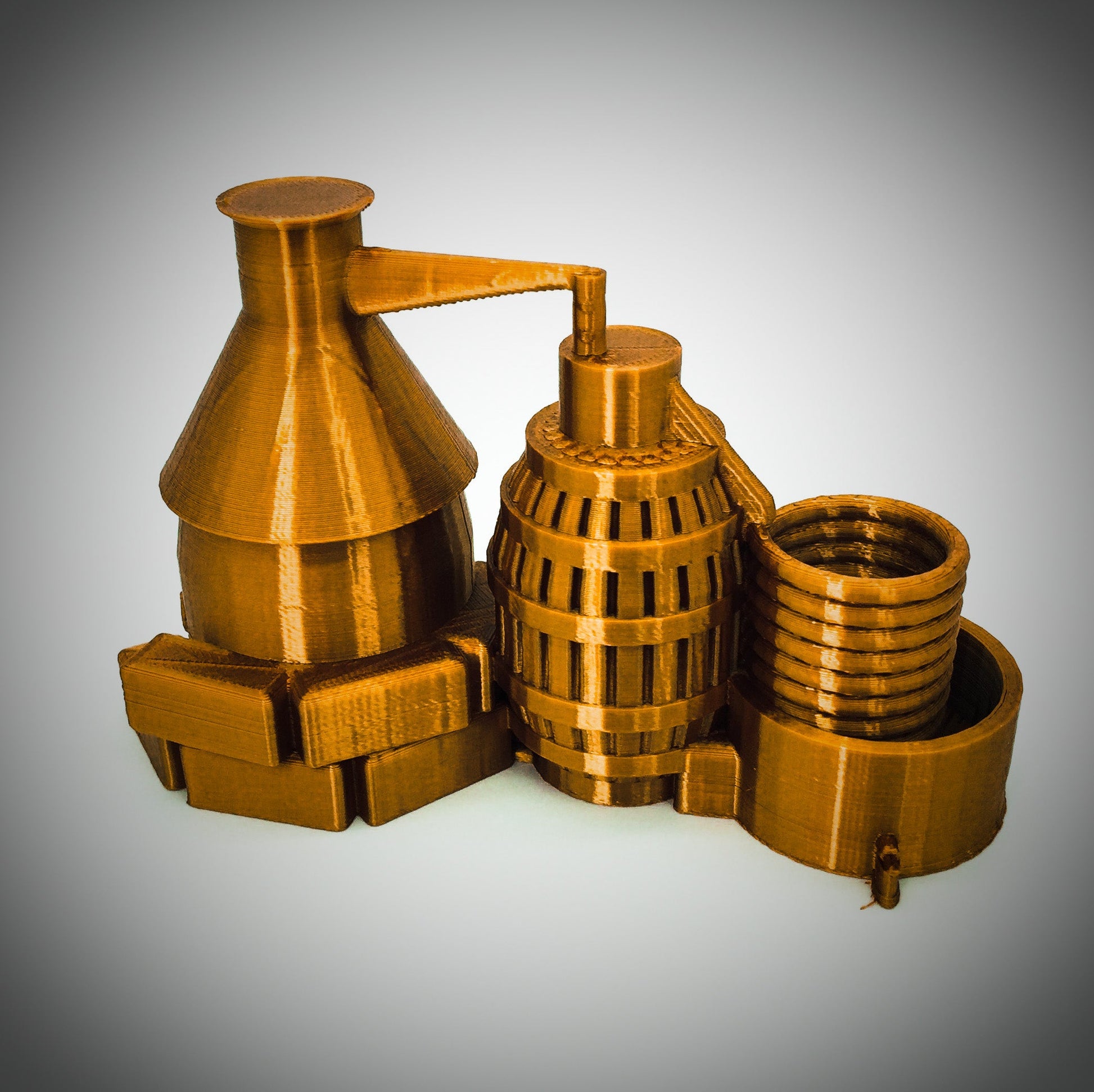 Model of a Moonshine Still in Metallic Copper Color by Model Scenery World