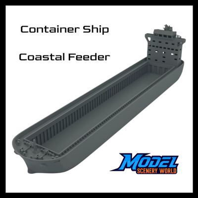 Container Ship Model – Coastal Feeder – Waterline Cut – N Scale – Gray