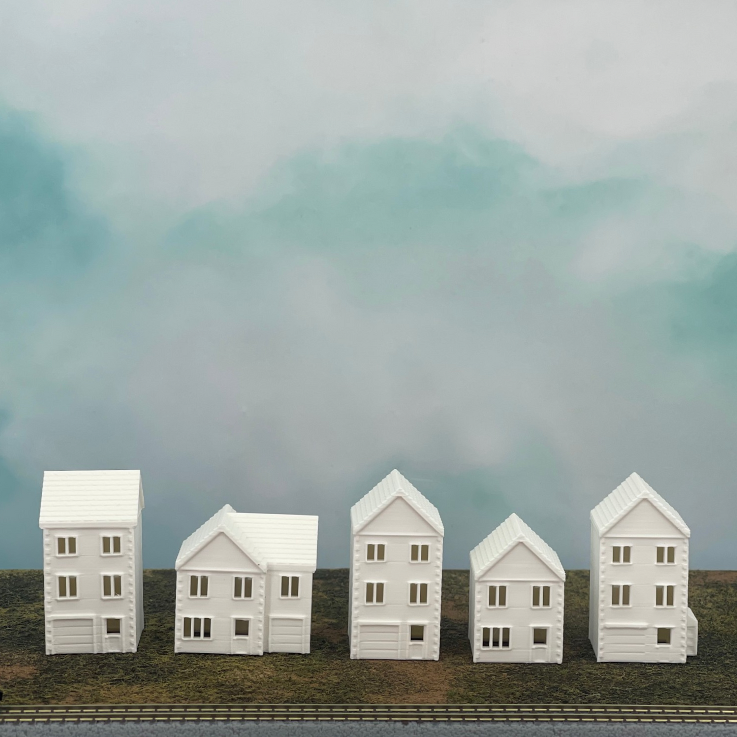 Suburban Row Houses - 5pc Set - N Scale 1:160 - White