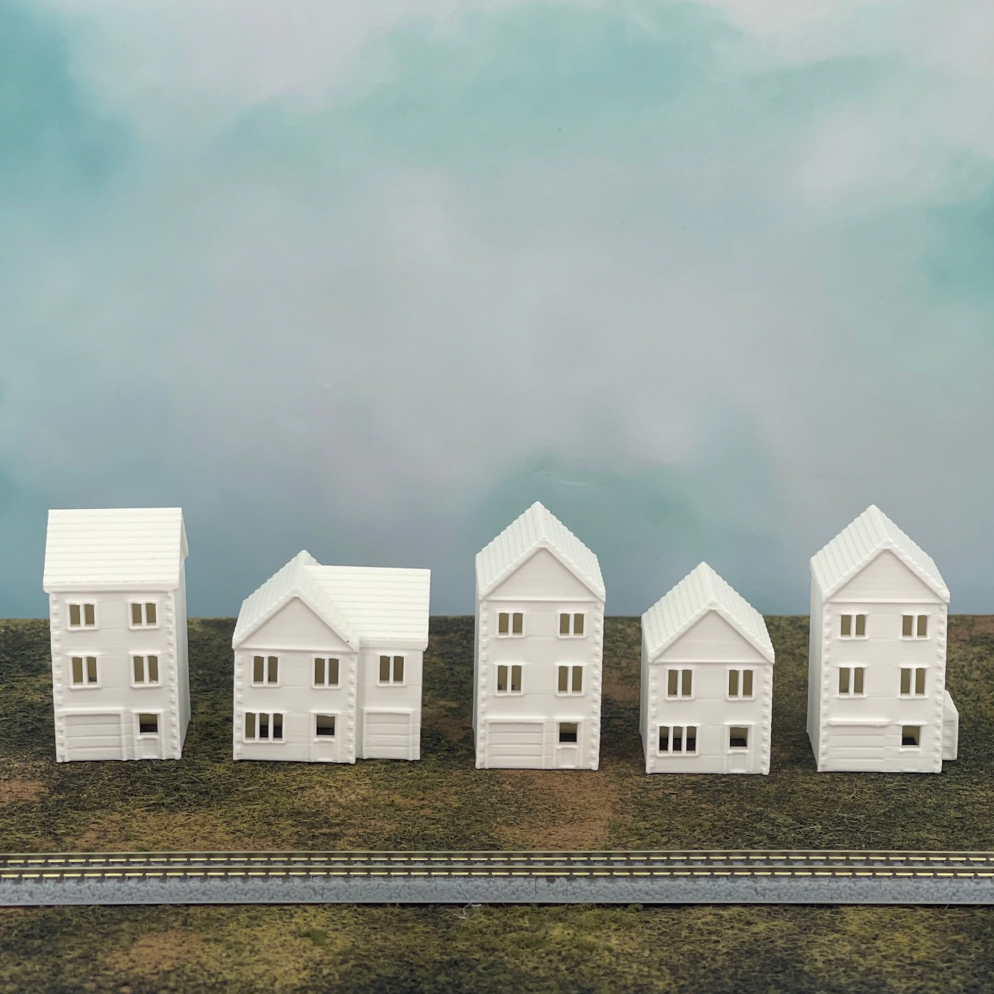 Suburban Row Houses - 5pc Set - N Scale 1:160 - White