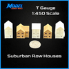 Suburban Row Houses - 5pc Set - T Gauge - 1:450 Scale - Brown/White