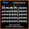 3 Rail Fence 300' + 4 Gates - HO Scale 1:87 - White