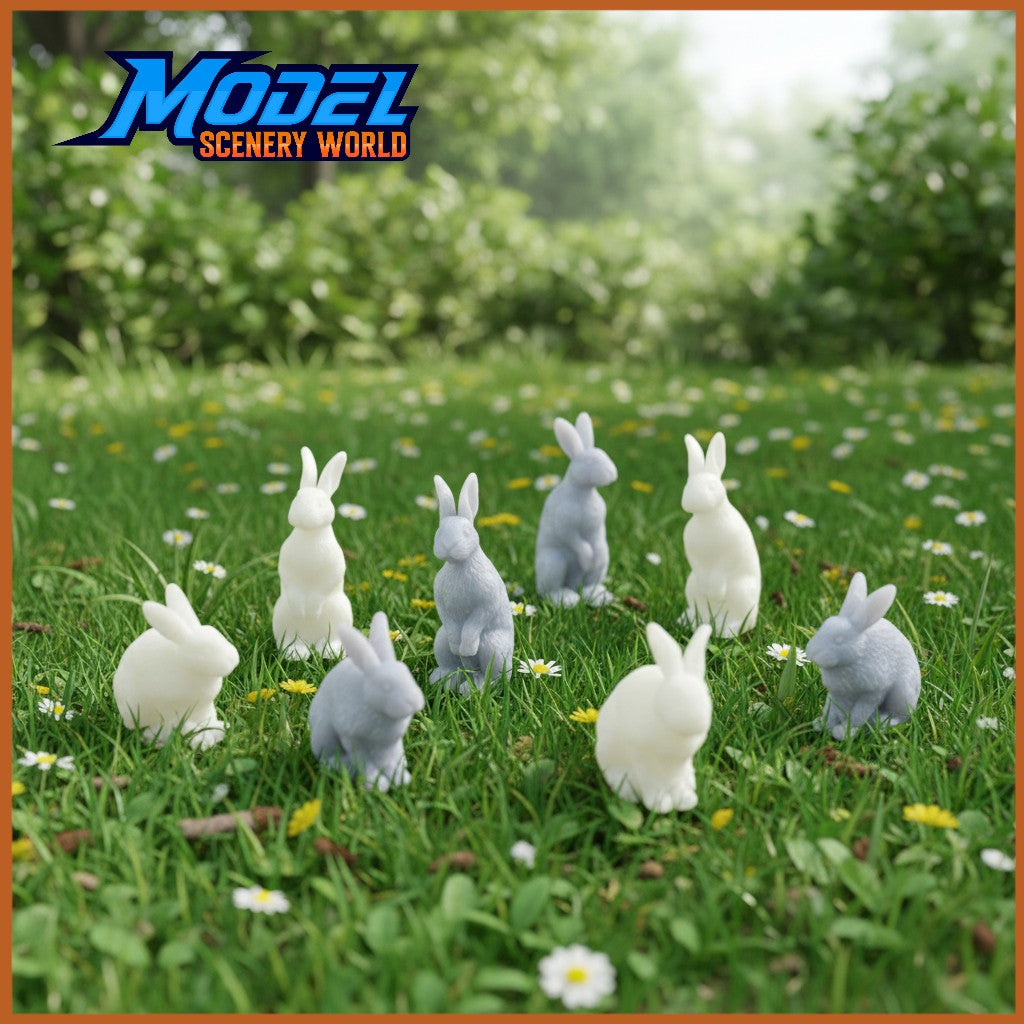 O Scale 1:48 Grey & White Rabbit Figure Set (8pc)