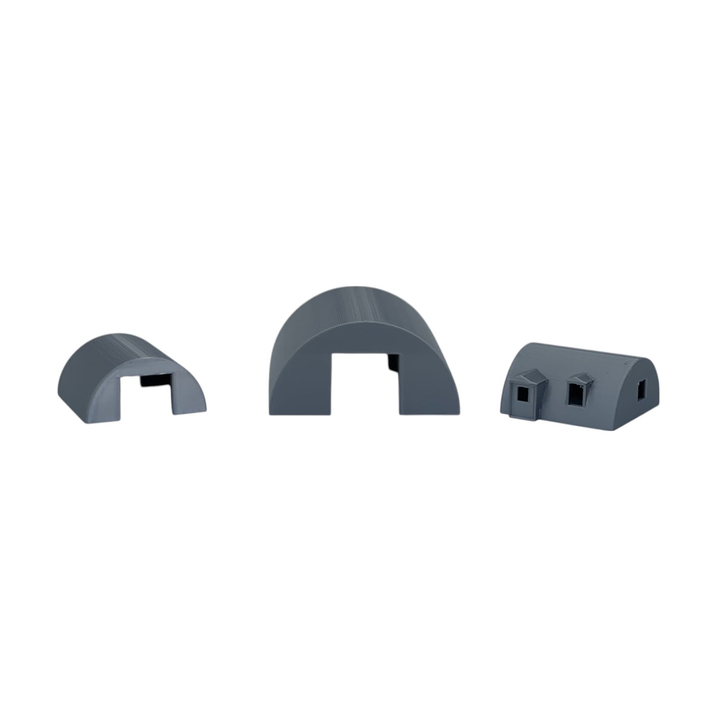 Scale Models - Quonset Small, Medium, and Office (3pcs) by Model Scenery World in Metallic Silver Color - Front