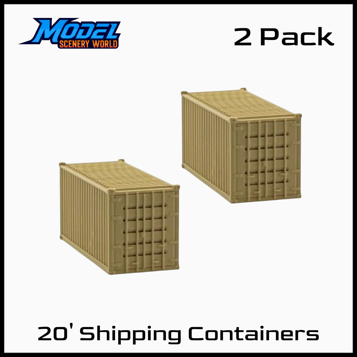 N Scale 1:160 20' Shipping Containers Army Tan 2pk